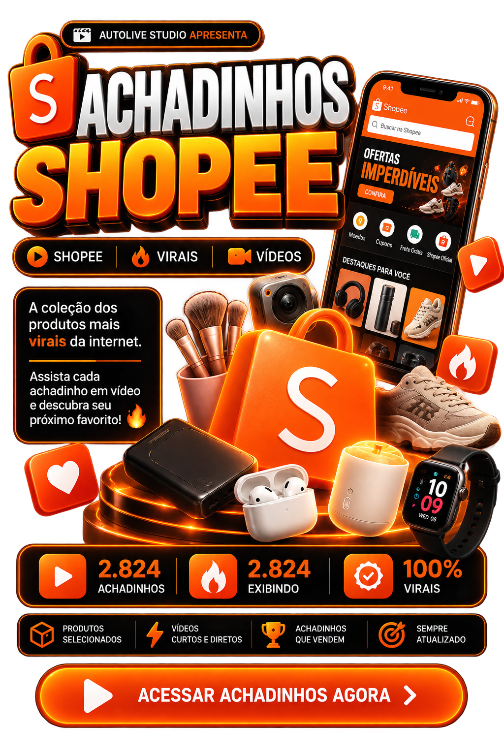 Achadinhos Shopee — mais de 2.800 produtos virais com vídeos prontos